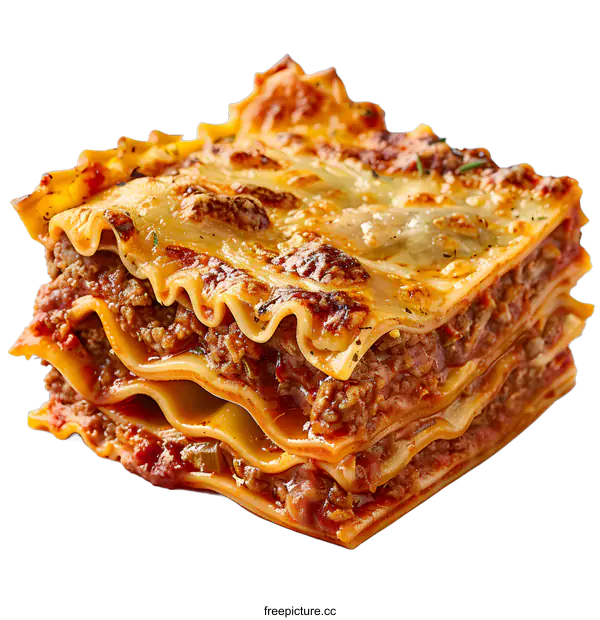 [Transparent Background PNG]A delicious lasagna with layers of pasta, meat, and cheese