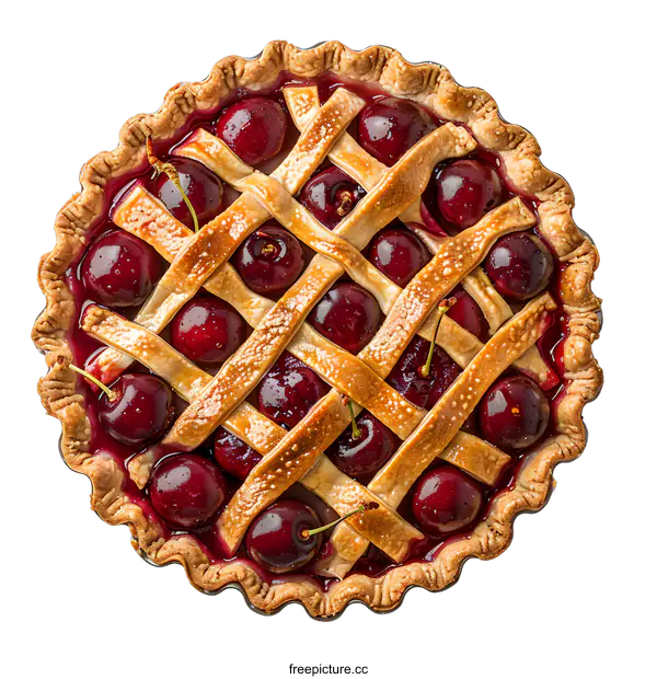 [Transparent Background PNG]A delicious cherry pie with a lattice crust.