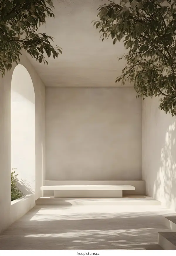 Minimalist Architecture Design With White Concrete Wall And Sunlight