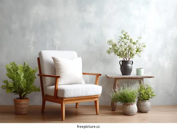 Cozy Modern Farmhouse Living Room with Wooden Chair