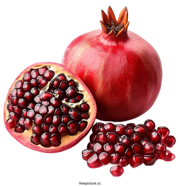 [Transparent Background PNG]Fresh Pomegranate Fruit and Seeds Close Up