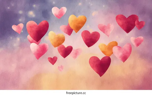 Colorful Hearts Floating in the Sky