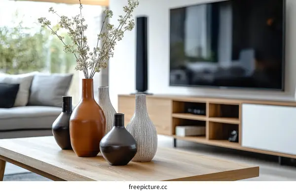 Modern Living Room Decor with Vases and TV