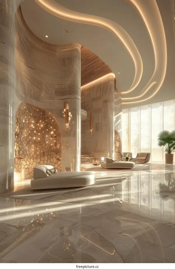 An Interior View of a Luxurious Hotel Lobby with a Comfortable Lounge Area