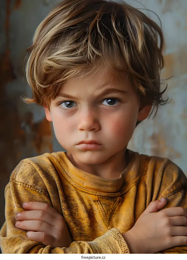 Portrait of a young boy with blond hair and blue eyes