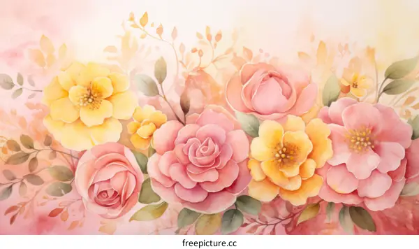 Pink and yellow watercolor flowers