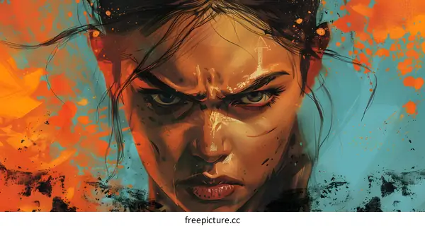 Close Up Portrait Of A Woman With Angry Expression