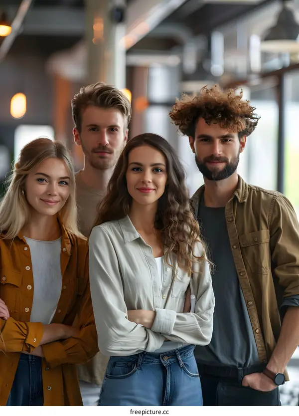 portrait of four young professionals in casual clothing