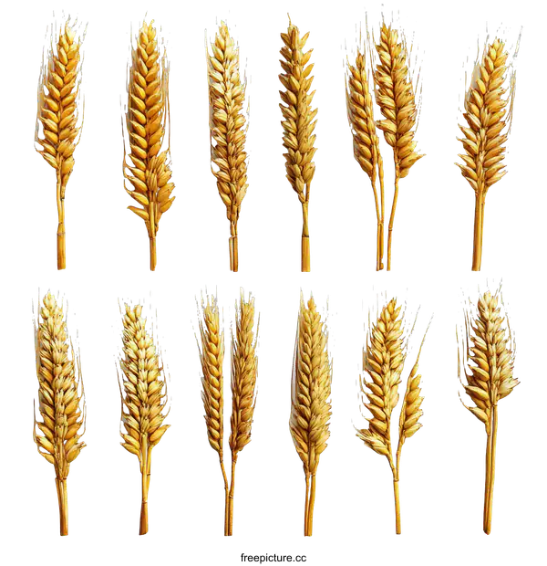 [Transparent Background PNG]Collection of Wheat Ears on White Background