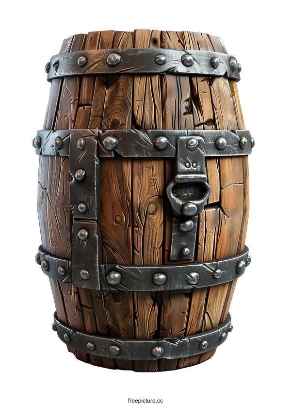 [Transparent Background PNG]Old wooden barrel with iron rings