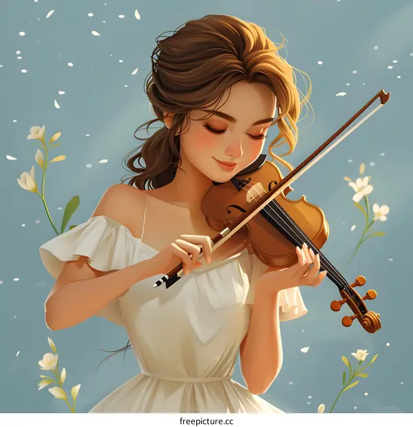 Woman playing violin with flowers