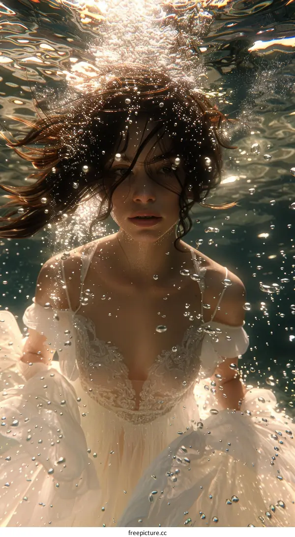 A Woman in a White Dress Underwater