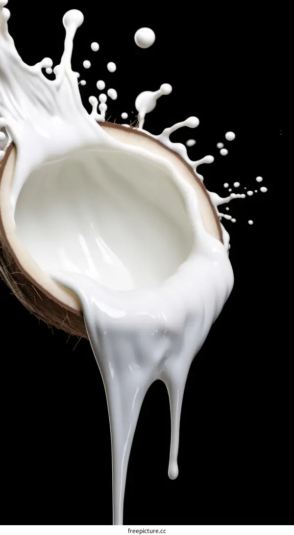 Coconut Milk Splashing Out of a Coconut