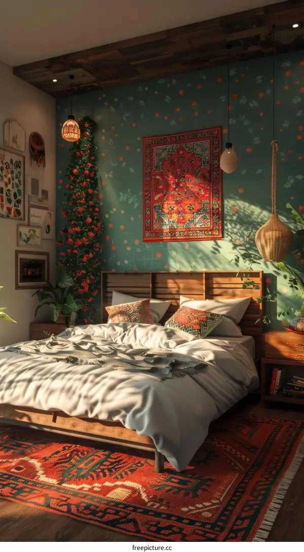 Bohemian Bedroom Interior Design Illustration