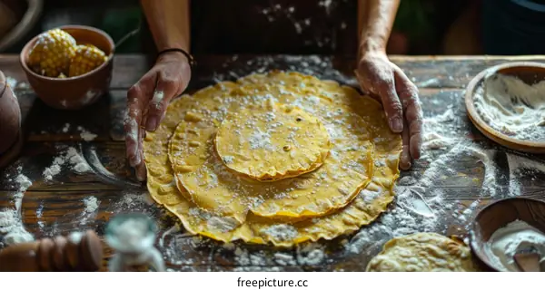 A person making tortillas from corn dough