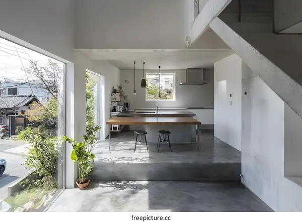 Modern Minimalist Kitchen Design with Concrete and Wood Elements