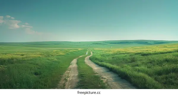 dirt road through a lush green field