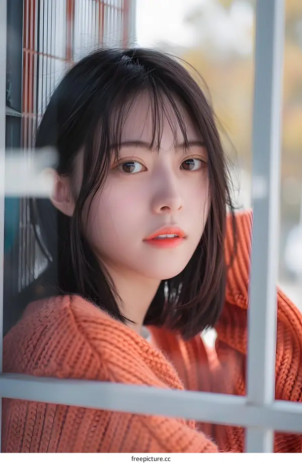 Young Asian Woman Posing in a Window