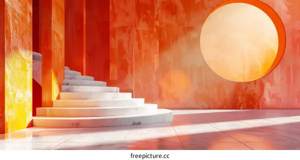 Orange Geometric Stairs in Modern Minimalist Architecture