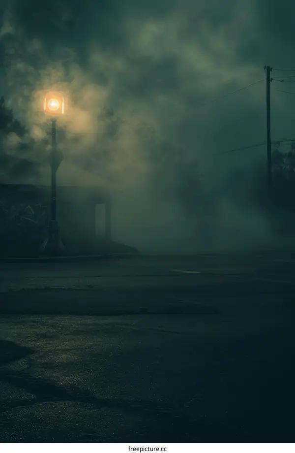 Eerie Street Lamp in the Fog