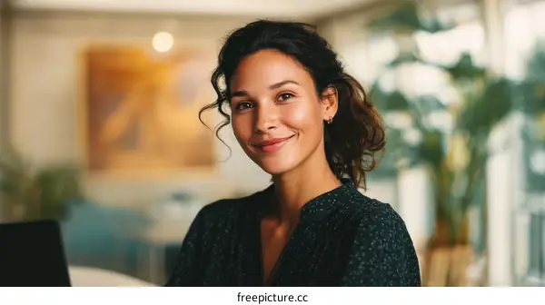 Smiling woman portrait in a casual office setting