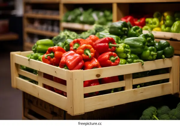 An abundance of bell peppers in a grocery store