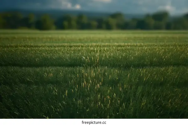Green Wheat Field Under Cloudy Sky
