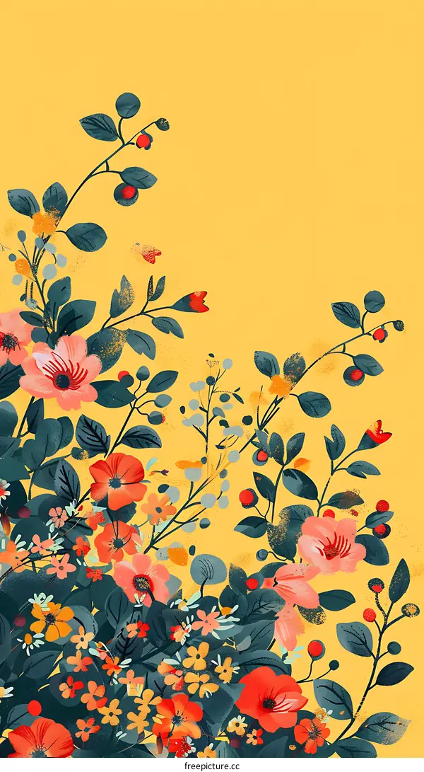 Floral Illustration with Yellow Background