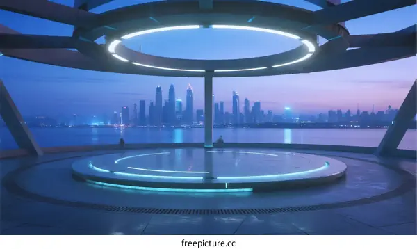 Modern Urban Observation Deck with City Skyline View