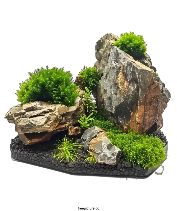 [Transparent Background PNG]Miniature Rock Garden with Green Moss and Plants