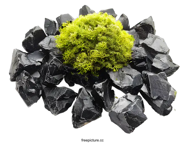 [Transparent Background PNG]Green Moss Growing on Black Rocks