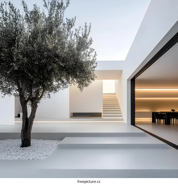 Modern Minimalist Home Design With Olive Tree
