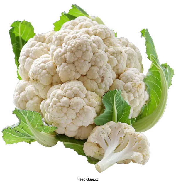 [Transparent Background PNG]Fresh Organic Cauliflower with Leaves