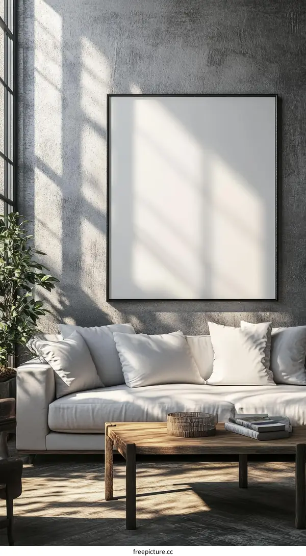 Modern Living Room Mockup with Empty Frame