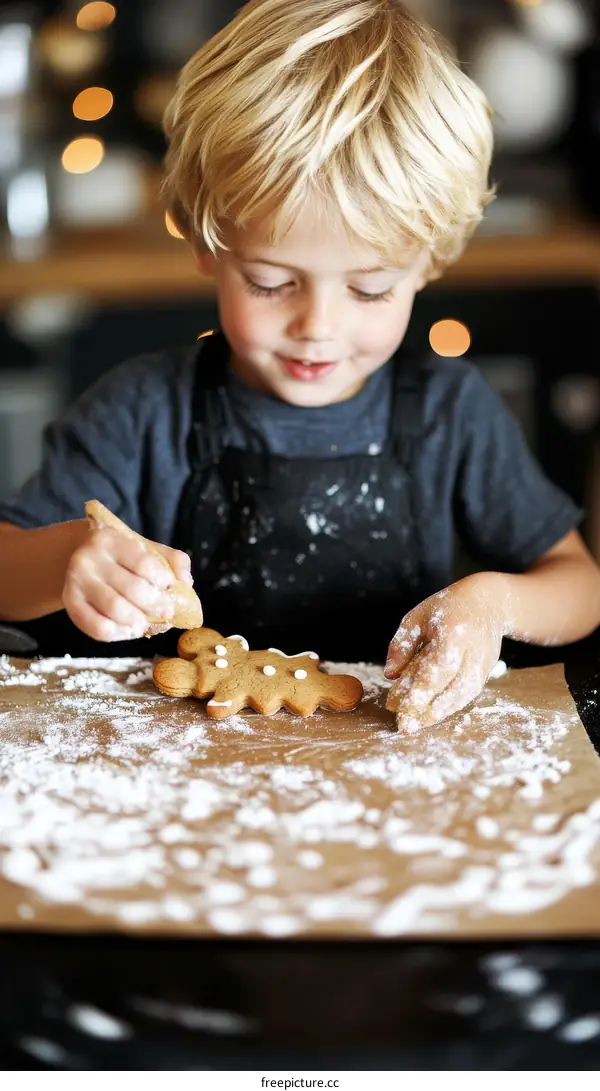 Cute Child Decorating Gingerbread Cookies