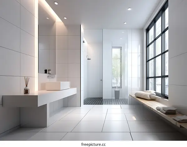 Modern Minimalist White Bathroom Design Illustration