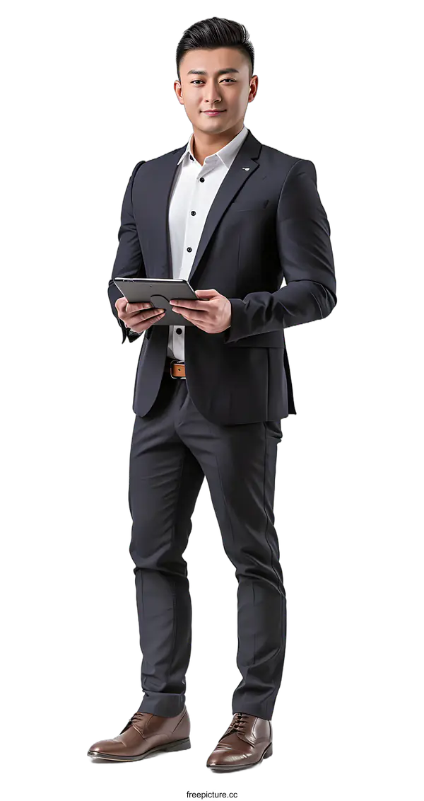 [Transparent Background PNG]Young Asian Businessman with Tablet