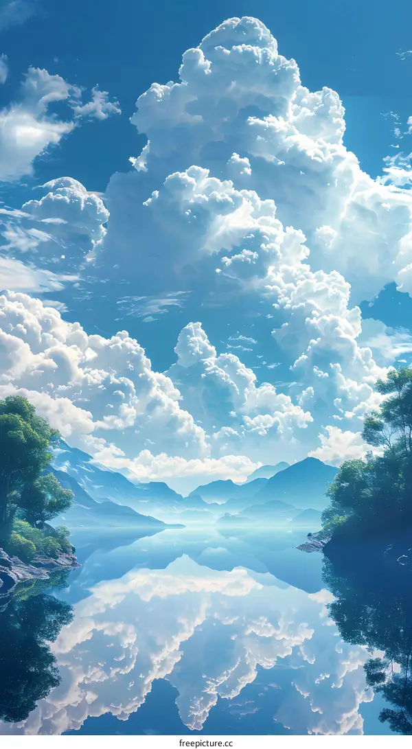 Serene lake and mountain landscape