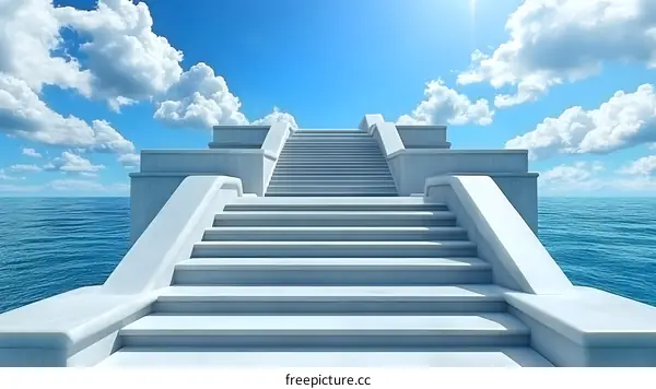 White Stone Stairway Leading to The Sea and Sky