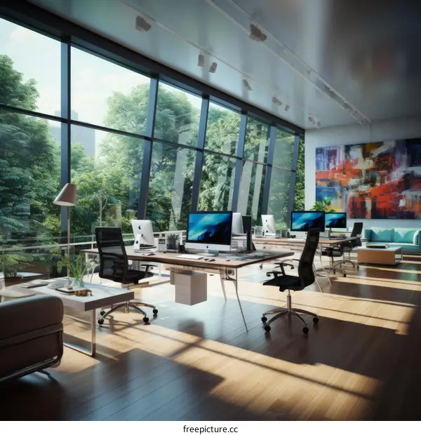 Modern Office Interior with City Views