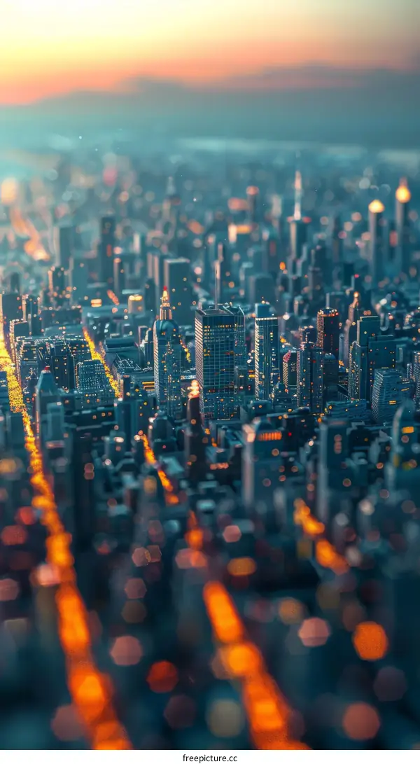 Miniature Cityscape with Stunning Sunset