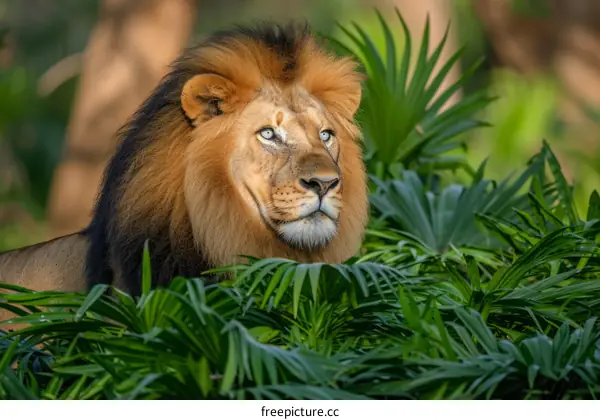 Close-up of a male lion with a light-colored mane