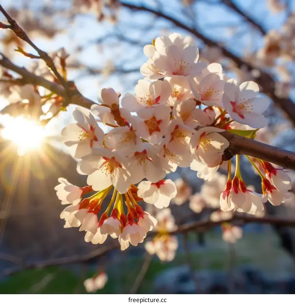 Vibrant Cherry Blossoms in the Warm Sunlight