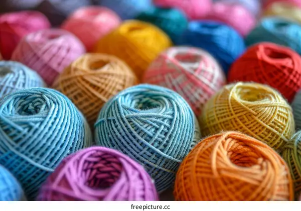 Colorful Yarn Balls Close Up Texture Background