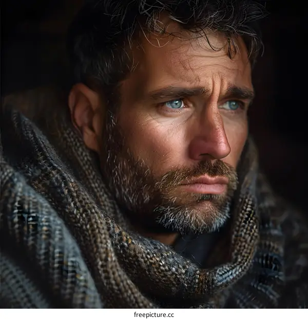 Portrait of a man with a beard and blue eyes