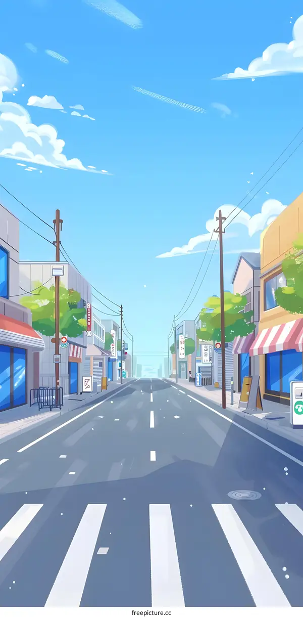 Illustration of a Street Scene in a Japanese City