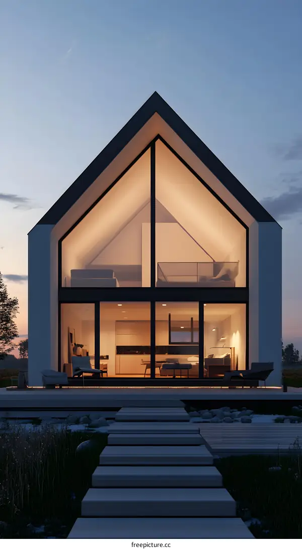 Modern House with Large Windows and Wooden Deck