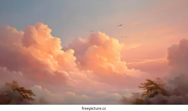Pastel Sunset Sky with Fluffy Clouds