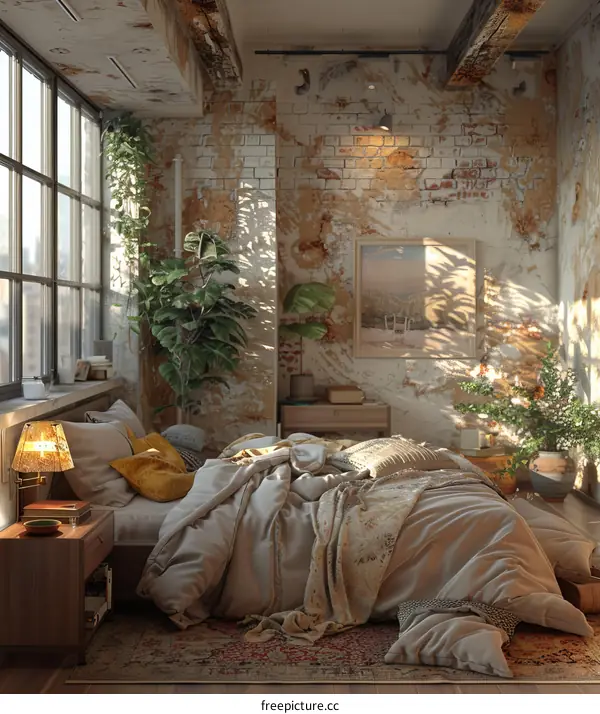 Modern Bedroom with Sunlight Streaming Through Window