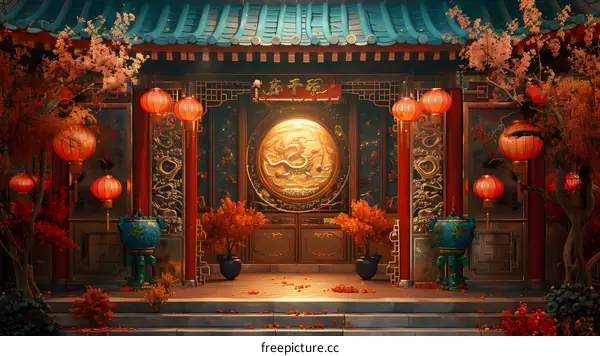 Chinese courtyard with traditional chinese architecture